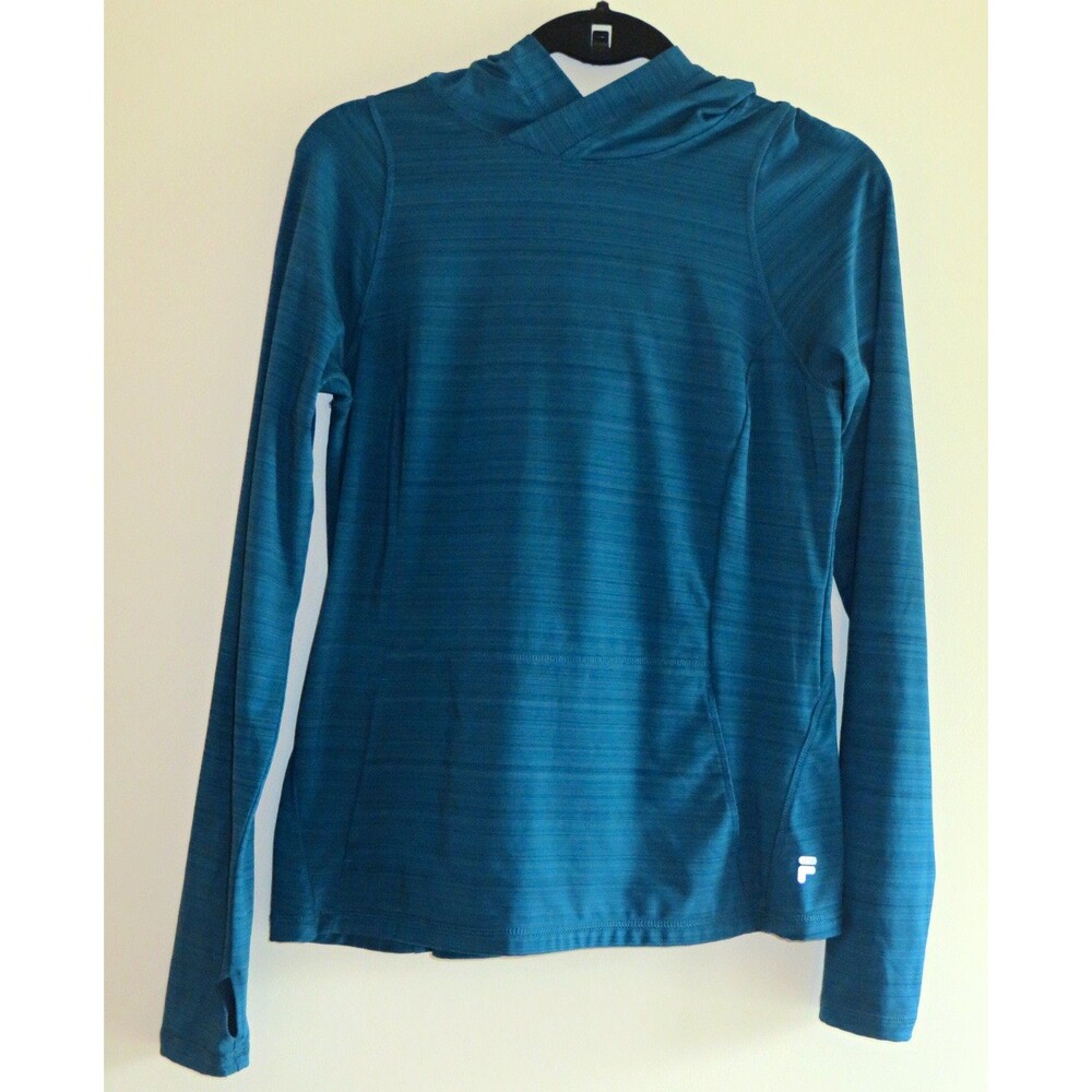 FILA Sport Women's Teal Solid Pullover Hoodie Pockets Stretch Raglan M